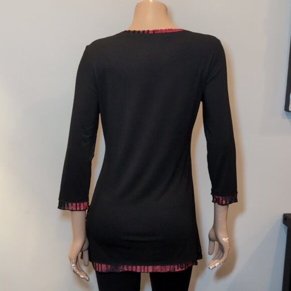 Peter Nygård Tunic Top 3/4 Sleeve Faux Layer Wrap Hem Scoop Neck - Picture 10 of 15